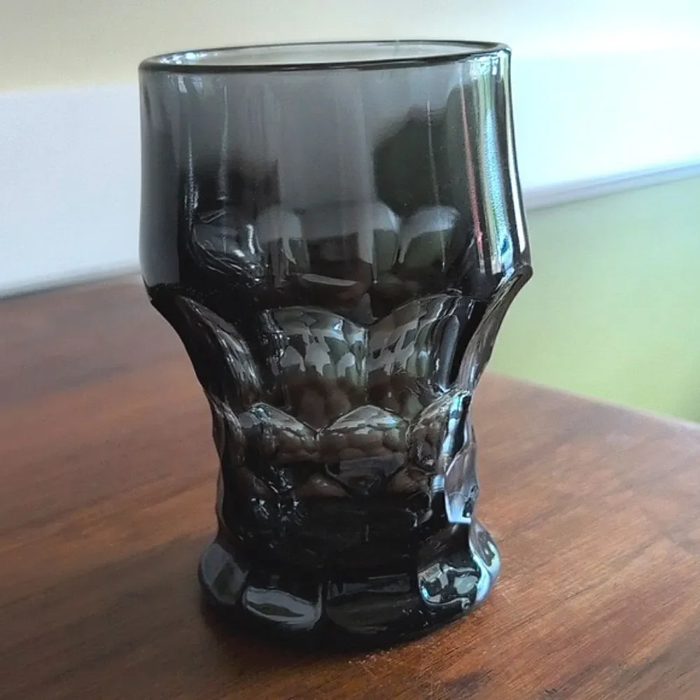 Vintage Anchor Hocking Georgian Smoke Glass 12 ounce Flat Tumbler, Set of 6